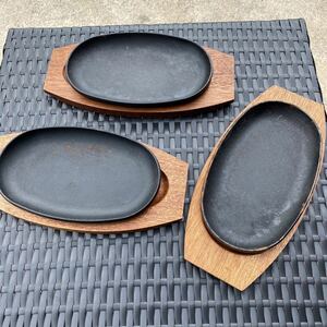 ステーキ皿 家庭でステーキ屋　鉄板 木製プレート ISHIGAKI 3セット　キャンプ　キャンプギア　ブランド品　厚い　ブランド品