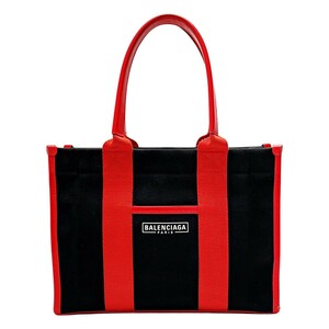 ☆☆ BALENCIAGA バレンシアガ ミニトートバッグ 671402 ブラック×レッド キャンバス レディース やや傷や汚れあり