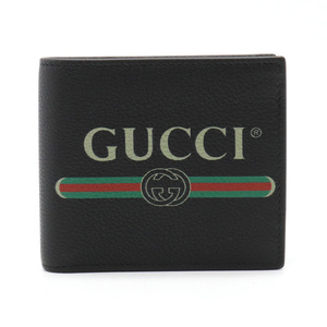 GUCCI グッチ グッチプリント ヴィンテージロゴ 2つ折財布 二つ折り財布 レザー ブラック 黒 グリーン 緑 レッド 赤