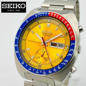 極美品◆SEIKO セイコー 5 スポーツ スピードタイマー◆ペプシ 6139-6002 イエロー クロノグラフ/自動巻/ポーグ/ヴィンテージ/メンズ腕時計