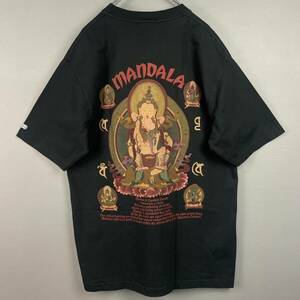 Wm483 USA製 SUN SURF サンサーフ 半袖 Tシャツ プリントT MANDALA 曼荼羅 両面プリント ブラック 黒 メンズ L