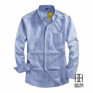 2XL 2002ブルー シャツ メンズ メンズシャツ メンズ 長袖シャツ ボタンダウンシャツ 春服 オックスフォードシャツ メンズ服