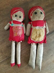蔵出 当時物 戦前 文化 へろへろ 人形 2点 まとめて セット 手縫い 手作り アンティーク ビンテージ レトロ 女の子 玩具 おもちゃ ドール