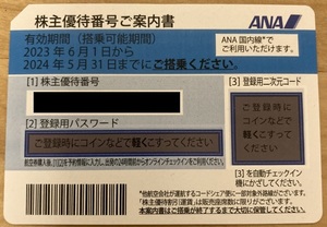 【番号通知のみ】ANA 全日空 株主優待券 1枚　有効期限2024年5月31日まで 