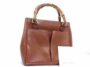 1円〜 美品 GUCCI グッチ 000 1364 1316 バンブー レザー ハンドバッグ レディース ブラウン系 