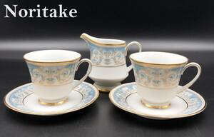 7703805-4【Noritake】ノリタケ/ペアカップ＆ソーサー/クリーマー/セット/カップ＆ソーサー 2客/3点セット