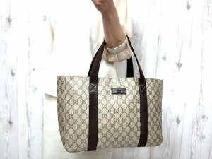 極美品 GUCCI グッチ GGスプリーム トートバッグ ショルダーバッグ バッグ キャンバス×レザー 茶系 A4収納可 70642Y