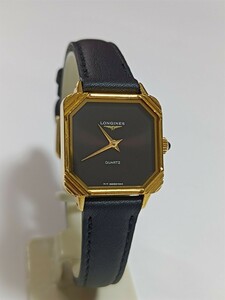 稼働品 ロンジン レディース腕時計 黒色文字盤 新品電池 LONGINES