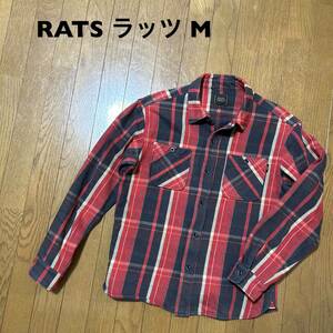 Mサイズ！日本製 RATS ラッツ 古着長袖ネルチェックシャツ ヘヴィネル バイカー アメカジ古着 ネルシャツ
