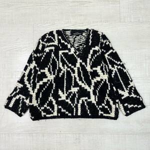 80s Vintage tricot COMME des GARCONS ヴィンテージ トリコ コム デ ギャルソン 肉厚 総柄 Vネック ワイド ニット Archive アーカイブ