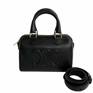 未使用保管品 袋付 CELINE セリーヌ スモールボストン キュイル トリオンフ ロゴ レザー 2way ショルダーバッグ ミニ ハンドバッグ 26895