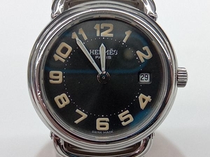 HERMES　エルメス　プルマン　PU2.210　電池式　クォーツ　デイト　ブラック×シルバー　レディース腕時計　【2023年9月研磨済】