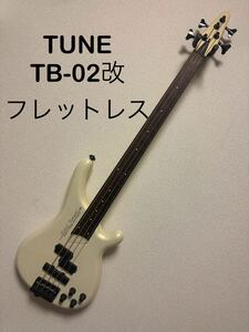 低弦高フレットレス TUNE TB-02 BASSMANIAC PJアクティブ ボディがコンパクトで軽量な弾きやすいべースです