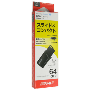 BUFFALO バッファロー USB3.1プッシュスライドUSBメモリー RUF3-SP64G-BK 64GB ブラック [管理:1000015471]