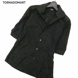 TORNADOMART トルネードマート 春夏 花柄 フラワー総柄★ ストライプ使い 7分袖 スリム シャツ Sz.L　メンズ 黒 日本製　C4T03434_4#A