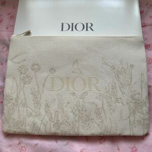 【新品未使用】クリスチャンディオール Dior フラワー ポーチ 2024 花柄 ベージュ ノベルティ 非売品 Christian Dior ロゴファスナー