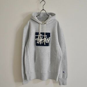 STUSSY Champion パーカー　ボックスロゴ ビックロゴ リバースウ