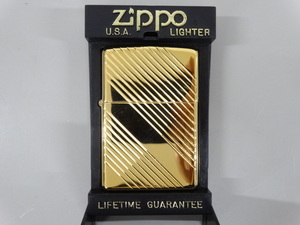 新品 未使用品 2000年製 ZIPPO ジッポ 斜め ストライプ ライン ゴールド 金 オイル ライター USA