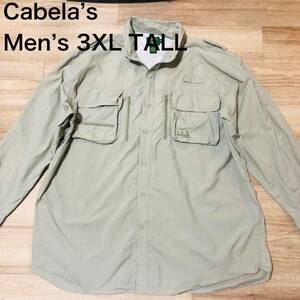 【送料無料】Cabela’s 長袖シャツ　薄緑　メンズ3XLサイズ　カベラスフィッシングシャツナイロンシャツアウトドア大きいビッグサイズ