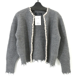 MADISONBLUE 定価93,500円 22AW PEARL DAMEGE CD BRITISH WOOL パール装飾ダメージ加工カーディガン 00(XS) MB224-8012 マディソンブルー