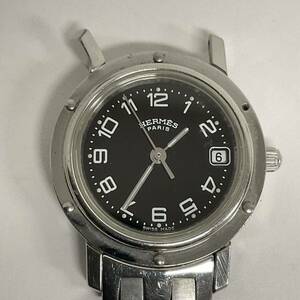 DA0100-60◆ HERMES エルメス クリッパー シルバー×ブラック文字盤 CL.4 210 1861546 腕時計 （ジャンク品）