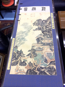 中国美術　王石谷　　観潮図　掛軸　大幅　71cm