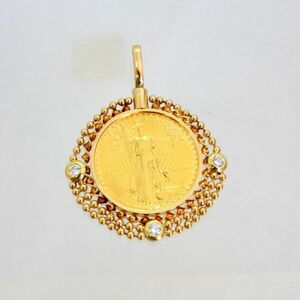 ◎中古美品◎１８金枠　ダイヤ　0.36ct　2分の1オンス　イーグルコイン　ペンダント