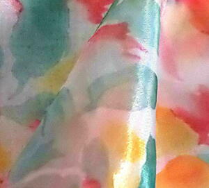 生地 オーガンジー 手芸　花柄　112cm巾x1m イエローｘグリーン スカーフ