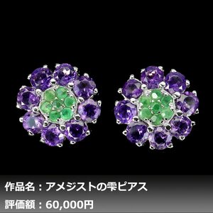 【1円新品】イケゾエガレ｜4.00ct 天然エメラルド&アメジスト K14WG仕上ピアス｜作家モノ｜本物保証｜日宝協鑑別対応