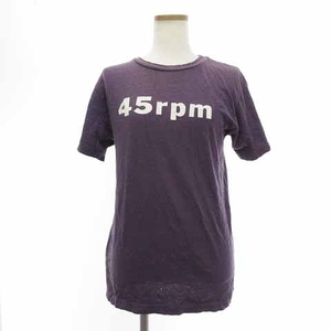 フォーティーファイブアールピーエム 45R 45rpm Tシャツ 半袖 クルーネック ロゴプリント コットン 紫 パープル 2 ■GY06 レディース