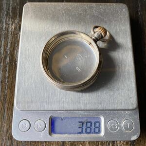 【ネコポス可】米国16サイズ適合 英国製 銀無垢38.8g 懐中時計ケース 1910年 英国ホールマーク 美品 ムーブ付き