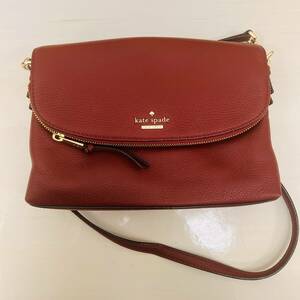 4-00324【美品 ケイトスペード ショルダーバッグ 赤】レザー レディース Kate spade ブランド マグネットフラップ 1円出品 1円スタート