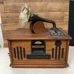 (1)蓄音機型ラジオ COLUMBIAコロンビア GP-610 AM／FMラジオ レトロ★通電・ラジオOK