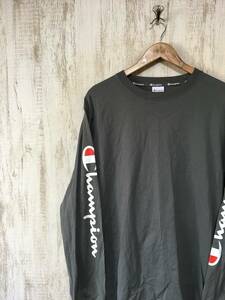 557☆【袖プリント ロングTシャツ】champion チャンピオン グレー ロンT XXL