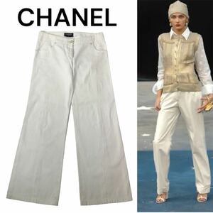 j293 CHANEL シャネル 08C ホワイトデニムパンツ ボトム カジュアルパンツ スラックス 36 イタリア製 P32327 V22871 AR893 綿100% 正規品