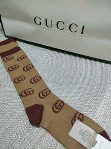 新品 GUCCI GG ロゴ 靴下 ソックス ブラウン バーガンディー メンズ L 国内正規品 グッチ