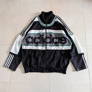 90s 国旗タグ　adidas　トラックジャケット　ブラック　グリーン