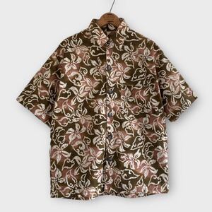 USA製 prAna バティック柄 BOXシャツ M ブラウン ろうけつ染め 総柄 ビンテージ オールド プラナ アウトドア アロハ 90