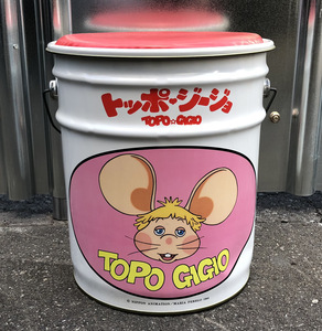 [中古良品] トッポジージョ ペール缶 ゴミ箱 チェアー 1988年 昭和レトロ キャラクター イス 収納　おもちゃ箱