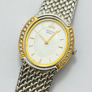 1円 不動品 腕時計 セイコー SEIKO クレドール 5A70-3000 クォーツ ステンレス 18KT ダイヤモンド レディース 同梱不可