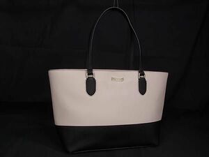 1円 ■新品同様■ kate spade ケイトスペード WKRU5302 レザー トート ショルダー ハンドバッグ レディース ベージュ系×ブラック系 AW3668