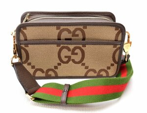 極美品 GUCCI グッチ 【ジャンボ GGキャンバス ショルダーバッグ ミニバッグ 696075 ベージュ×ゴールド金具】メンズ