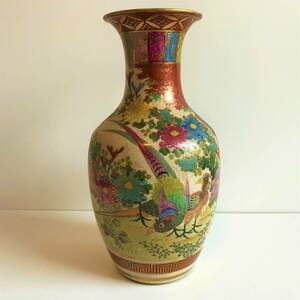 薩摩　十字紋　花鳥文　花瓶　高さ36.3cm　約2440g