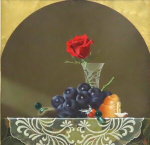 【真作】 小澤一正　4号　油彩画「日常の静物・薔薇」～新しいリアリティーと神秘的な絵画空間～　【創業53年の実績と信頼・正光画廊】