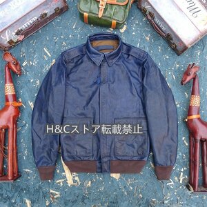 A2 フライトジャケット メンズ ジャケットユーズド加工 カウハイド 牛革 革ジャン S～5XL　ブルー