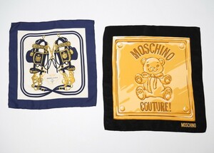 TH4291*《シルクスカーフ/2点セット》HERMES エルメス カレ40 BRIDES de GALA 式典用馬勒 + MOSCHINO モスキーノ くま ベア