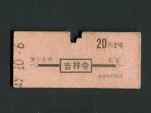 昭和42年 国電乗車券（吉祥寺から20円区間）