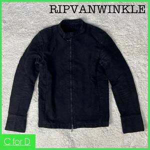 ★RIPVANWINKLE★4 (Mサイズ相当) リネンライダース リップヴァンウィンクル メンズ 黒 ブラック ファスナーriri ジャケット J157