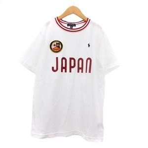 ポロ ラルフローレン POLO RALPH LAUREN Tシャツ カットソー 半袖 JAPAN 襟元 ボーダー ワッペン 白 ホワイト L 14-16 男の子 ■SM1 キッズ