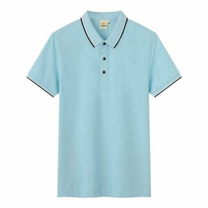 S 水色 ポロシャツ メンズ ユニセックス レディース 半袖 ライン入り ゴルフ かわいい おしゃれ 綿 100％ 男女兼用 涼しい